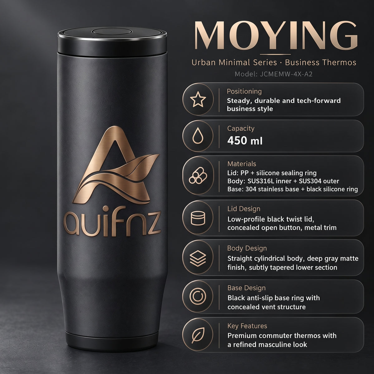 Shadow Black Thermos Bottle